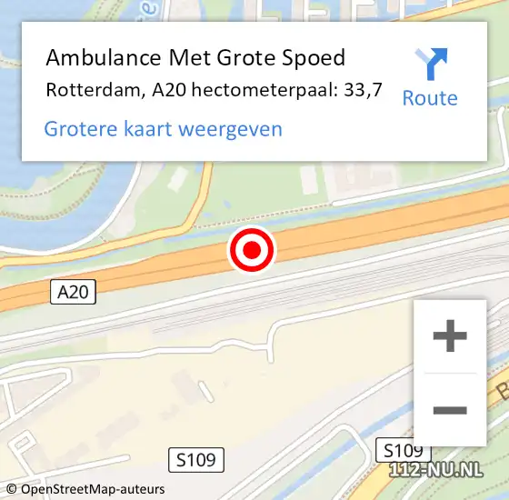 Locatie op kaart van de 112 melding: Ambulance Met Grote Spoed Naar Rotterdam, A20 hectometerpaal: 33,7 op 14 juni 2022 08:14