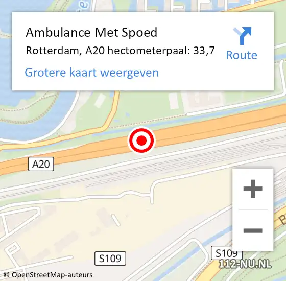 Locatie op kaart van de 112 melding: Ambulance Met Spoed Naar Rotterdam, A20 hectometerpaal: 33,7 op 14 juni 2022 08:17