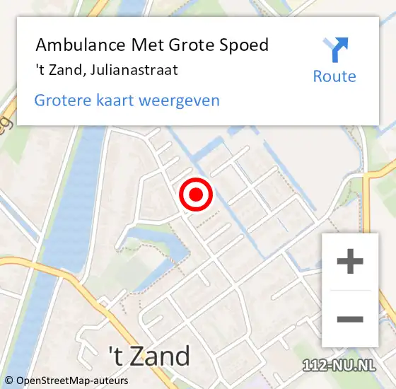 Locatie op kaart van de 112 melding: Ambulance Met Grote Spoed Naar 't Zand, Julianastraat op 14 juni 2022 08:20