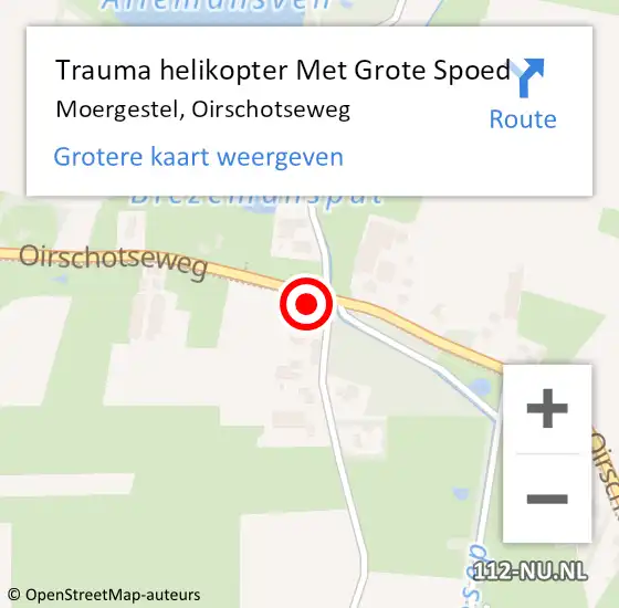 Locatie op kaart van de 112 melding: Trauma helikopter Met Grote Spoed Naar Moergestel, Oirschotseweg op 14 juni 2022 08:35