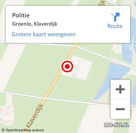 Locatie op kaart van de 112 melding: Politie Groenlo, Klaverdijk op 14 juni 2022 08:40