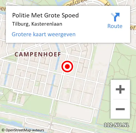 Locatie op kaart van de 112 melding: Politie Met Grote Spoed Naar Tilburg, Kasterenlaan op 14 juni 2022 09:22