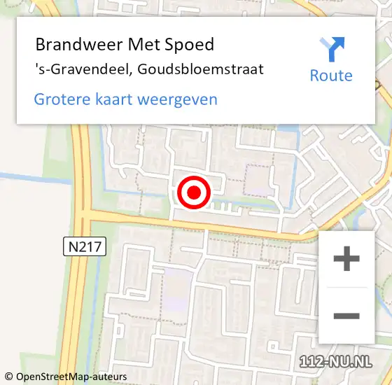 Locatie op kaart van de 112 melding: Brandweer Met Spoed Naar 's-Gravendeel, Goudsbloemstraat op 14 juni 2022 09:44