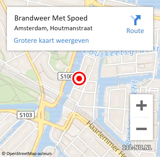 Locatie op kaart van de 112 melding: Brandweer Met Spoed Naar Amsterdam, Houtmanstraat op 14 juni 2022 09:52