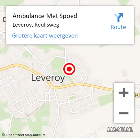 Locatie op kaart van de 112 melding: Ambulance Met Spoed Naar Leveroy, Reulisweg op 14 juni 2022 09:53