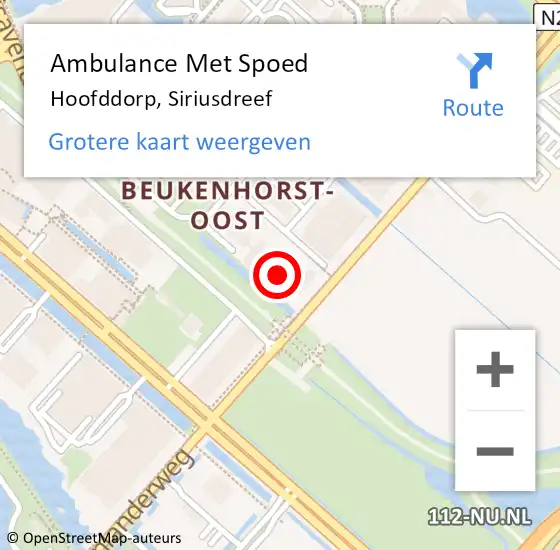 Locatie op kaart van de 112 melding: Ambulance Met Spoed Naar Hoofddorp, Siriusdreef op 14 juni 2022 09:53