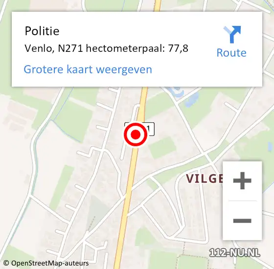 Locatie op kaart van de 112 melding: Politie Venlo, N271 hectometerpaal: 77,8 op 14 juni 2022 10:22