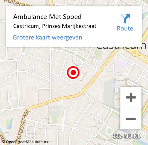 Locatie op kaart van de 112 melding: Ambulance Met Spoed Naar Castricum, Prinses Marijkestraat op 14 juni 2022 10:34