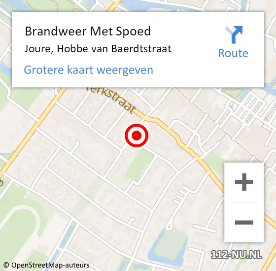 Locatie op kaart van de 112 melding: Brandweer Met Spoed Naar Joure, Hobbe van Baerdtstraat op 14 juni 2022 10:54