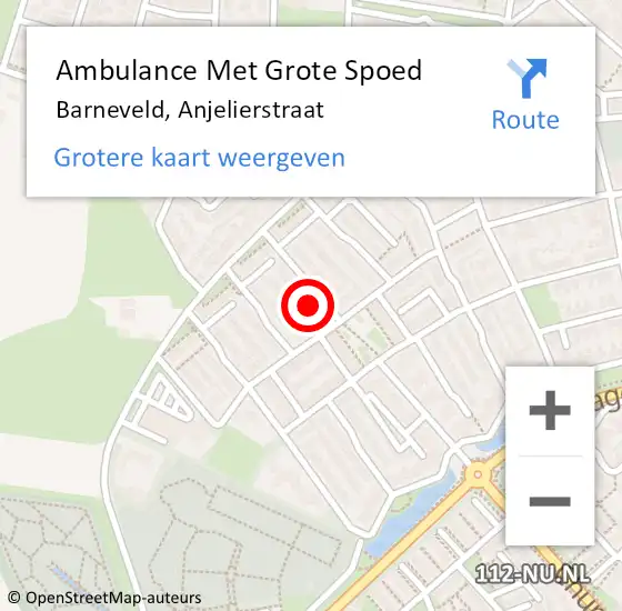 Locatie op kaart van de 112 melding: Ambulance Met Grote Spoed Naar Barneveld, Anjelierstraat op 14 juni 2022 11:02