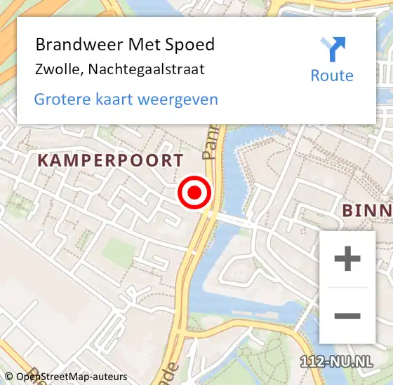 Locatie op kaart van de 112 melding: Brandweer Met Spoed Naar Zwolle, Nachtegaalstraat op 14 juni 2022 11:18