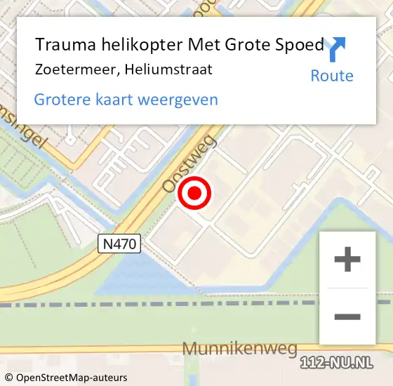 Locatie op kaart van de 112 melding: Trauma helikopter Met Grote Spoed Naar Zoetermeer, Heliumstraat op 14 juni 2022 11:40