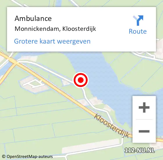 Locatie op kaart van de 112 melding: Ambulance Monnickendam, Kloosterdijk op 14 juni 2022 11:44