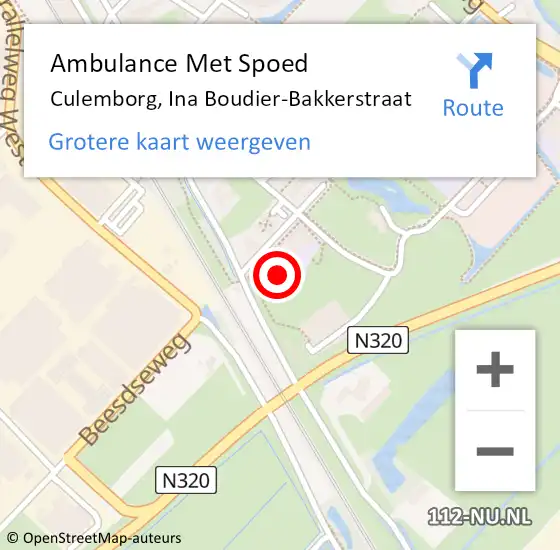 Locatie op kaart van de 112 melding: Ambulance Met Spoed Naar Culemborg, Ina Boudier-Bakkerstraat op 14 juni 2022 11:56
