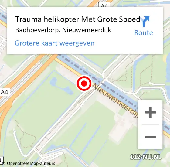 Locatie op kaart van de 112 melding: Trauma helikopter Met Grote Spoed Naar Badhoevedorp, Nieuwemeerdijk op 14 juni 2022 12:02