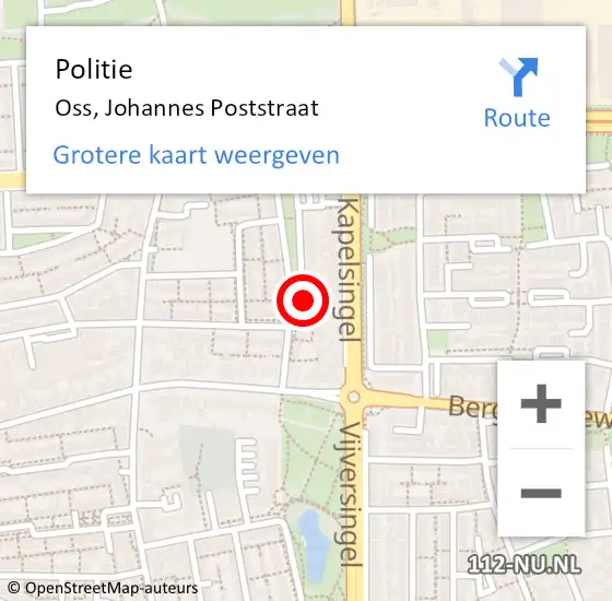 Locatie op kaart van de 112 melding: Politie Oss, Johannes Poststraat op 14 juni 2022 12:11