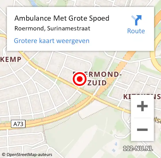 Locatie op kaart van de 112 melding: Ambulance Met Grote Spoed Naar Roermond, Surinamestraat op 14 juni 2022 12:18