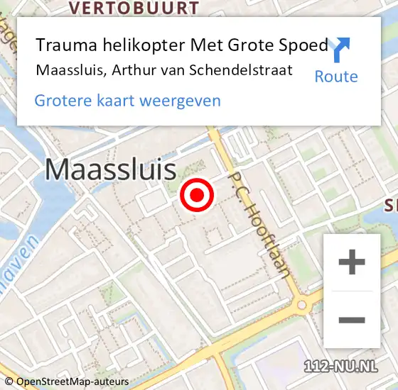 Locatie op kaart van de 112 melding: Trauma helikopter Met Grote Spoed Naar Maassluis, Arthur van Schendelstraat op 14 juni 2022 12:32