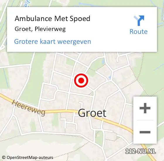 Locatie op kaart van de 112 melding: Ambulance Met Spoed Naar Groet, Plevierweg op 14 juni 2022 12:32