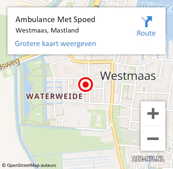 Locatie op kaart van de 112 melding: Ambulance Met Spoed Naar Westmaas, Mastland op 14 juni 2022 12:41