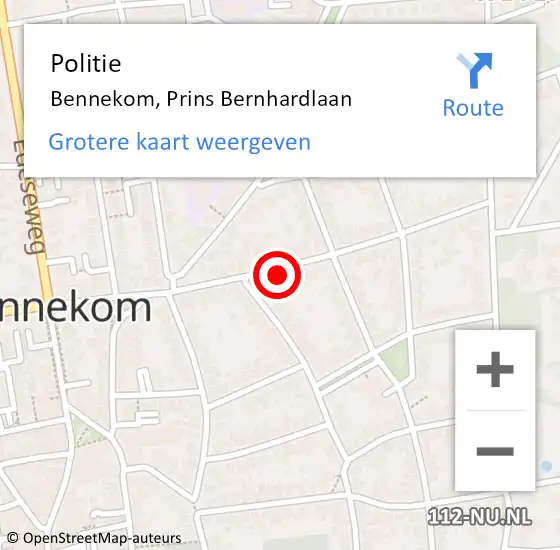 Locatie op kaart van de 112 melding: Politie Bennekom, Prins Bernhardlaan op 14 juni 2022 12:44