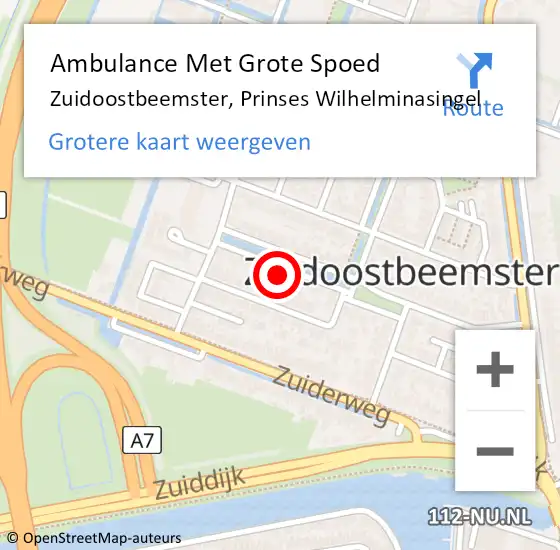 Locatie op kaart van de 112 melding: Ambulance Met Grote Spoed Naar Zuidoostbeemster, Prinses Wilhelminasingel op 14 juni 2022 12:45