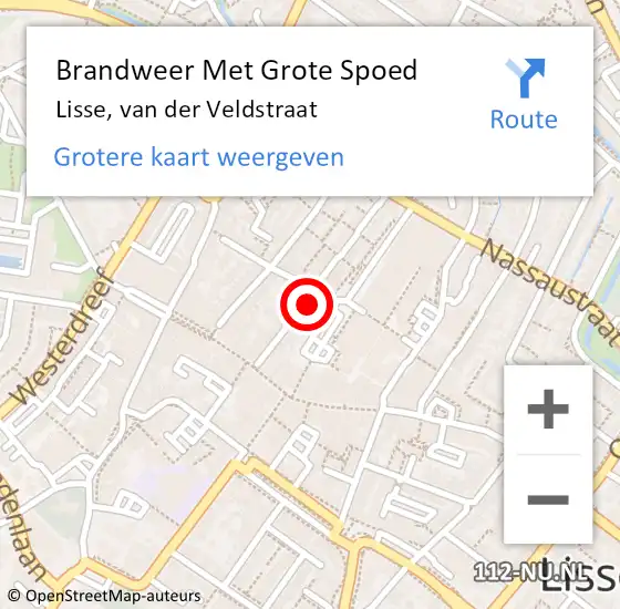 Locatie op kaart van de 112 melding: Brandweer Met Grote Spoed Naar Lisse, van der Veldstraat op 14 juni 2022 12:48