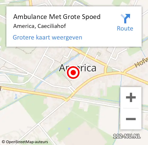 Locatie op kaart van de 112 melding: Ambulance Met Grote Spoed Naar America, Caeciliahof op 20 juli 2014 05:15