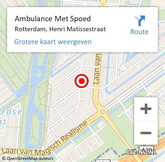 Locatie op kaart van de 112 melding: Ambulance Met Spoed Naar Rotterdam, Henri Matissestraat op 14 juni 2022 13:25