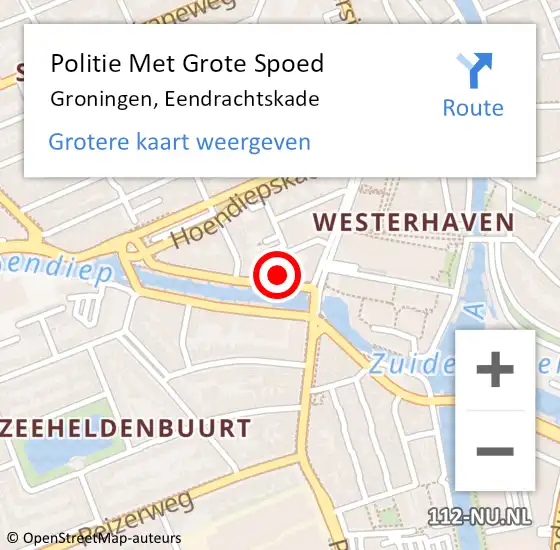 Locatie op kaart van de 112 melding: Politie Met Grote Spoed Naar Groningen, Eendrachtskade op 14 juni 2022 13:31