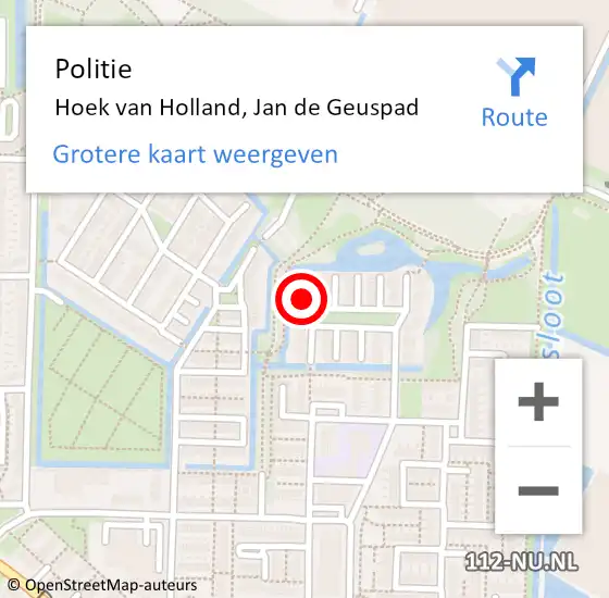 Locatie op kaart van de 112 melding: Politie Hoek van Holland, Jan de Geuspad op 14 juni 2022 14:04