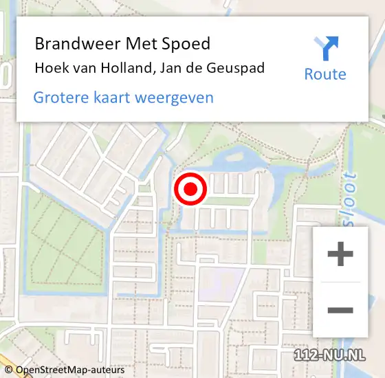 Locatie op kaart van de 112 melding: Brandweer Met Spoed Naar Hoek van Holland, Jan de Geuspad op 14 juni 2022 14:04