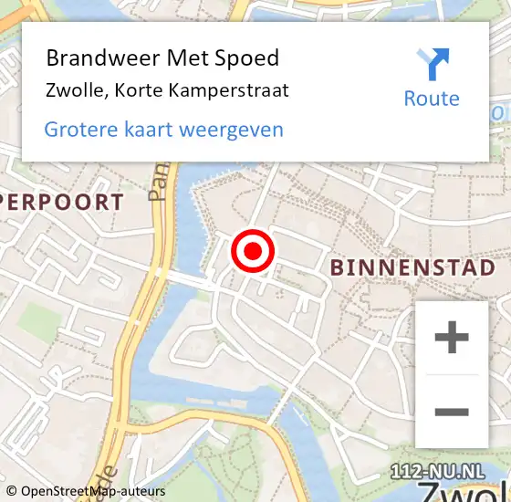 Locatie op kaart van de 112 melding: Brandweer Met Spoed Naar Zwolle, Korte Kamperstraat op 14 juni 2022 14:28