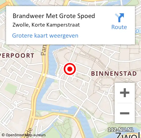 Locatie op kaart van de 112 melding: Brandweer Met Grote Spoed Naar Zwolle, Korte Kamperstraat op 14 juni 2022 14:29