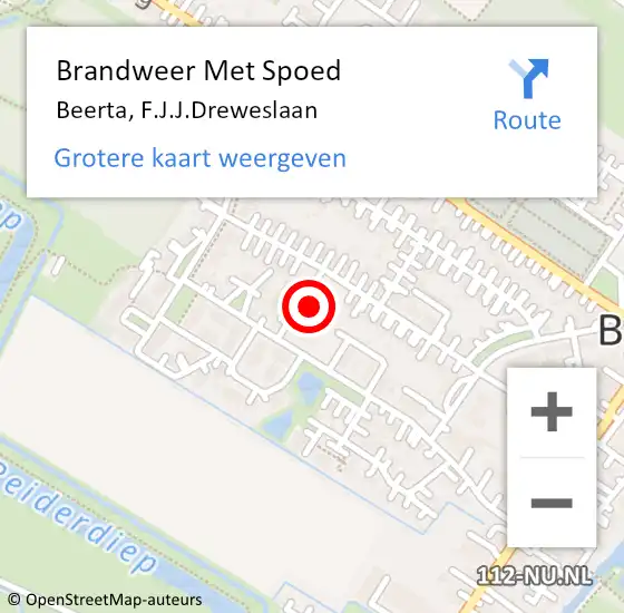 Locatie op kaart van de 112 melding: Brandweer Met Spoed Naar Beerta, F.J.J.Dreweslaan op 14 juni 2022 14:31