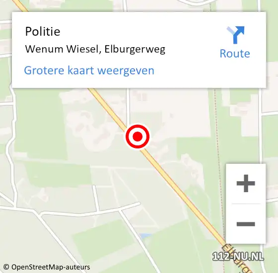 Locatie op kaart van de 112 melding: Politie Wenum Wiesel, Elburgerweg op 14 juni 2022 14:32