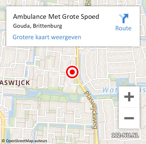 Locatie op kaart van de 112 melding: Ambulance Met Grote Spoed Naar Gouda, Brittenburg op 14 juni 2022 14:45