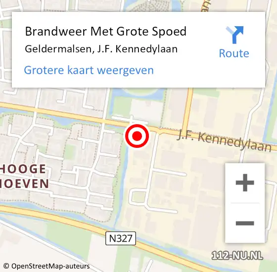 Locatie op kaart van de 112 melding: Brandweer Met Grote Spoed Naar Geldermalsen, J.F. Kennedylaan op 14 juni 2022 14:45