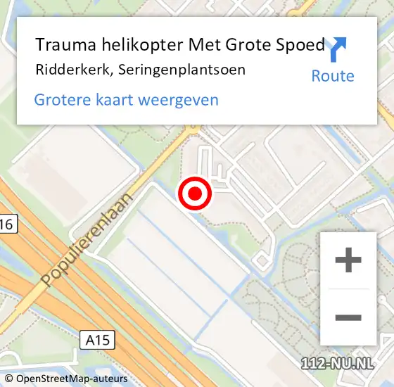 Locatie op kaart van de 112 melding: Trauma helikopter Met Grote Spoed Naar Ridderkerk, Seringenplantsoen op 14 juni 2022 14:49