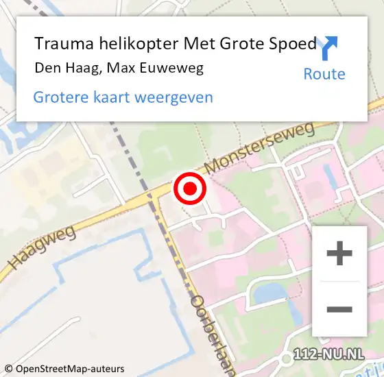 Locatie op kaart van de 112 melding: Trauma helikopter Met Grote Spoed Naar Den Haag, Max Euweweg op 14 juni 2022 14:50