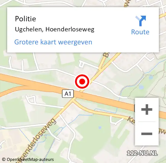 Locatie op kaart van de 112 melding: Politie Ugchelen, Hoenderloseweg op 14 juni 2022 15:02