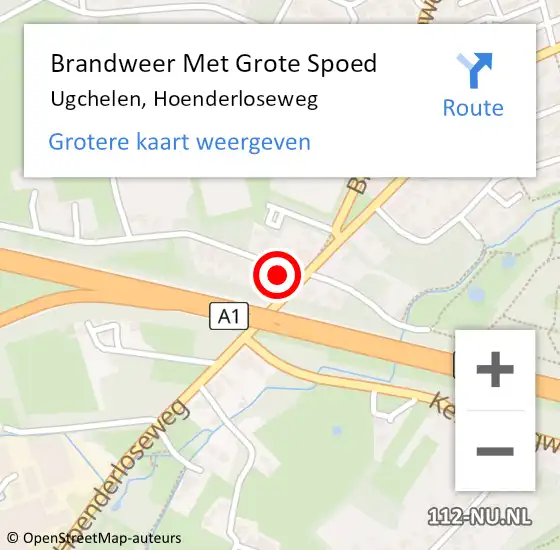 Locatie op kaart van de 112 melding: Brandweer Met Grote Spoed Naar Ugchelen, Hoenderloseweg op 14 juni 2022 15:03