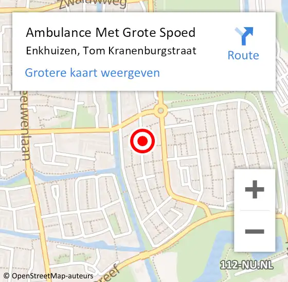Locatie op kaart van de 112 melding: Ambulance Met Grote Spoed Naar Enkhuizen, Tom Kranenburgstraat op 14 juni 2022 15:07