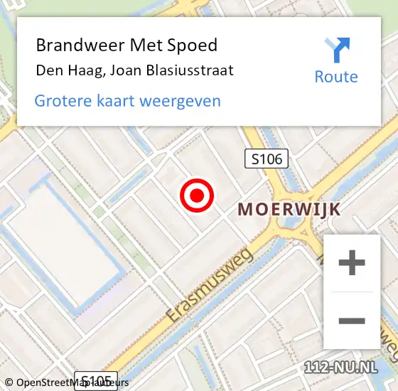 Locatie op kaart van de 112 melding: Brandweer Met Spoed Naar Den Haag, Joan Blasiusstraat op 14 juni 2022 15:08