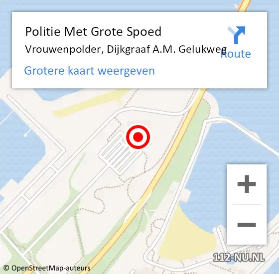 Locatie op kaart van de 112 melding: Politie Met Grote Spoed Naar Vrouwenpolder, Dijkgraaf A.M. Gelukweg op 14 juni 2022 15:11