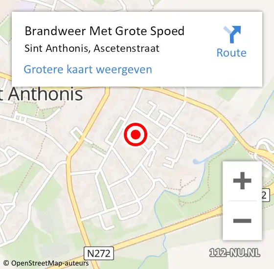 Locatie op kaart van de 112 melding: Brandweer Met Grote Spoed Naar Sint Anthonis, Ascetenstraat op 14 juni 2022 15:14