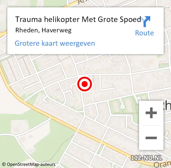 Locatie op kaart van de 112 melding: Trauma helikopter Met Grote Spoed Naar Rheden, Haverweg op 14 juni 2022 15:15