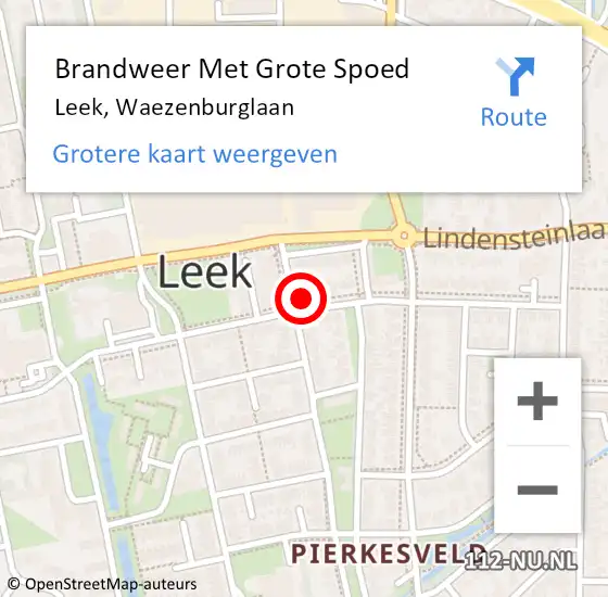 Locatie op kaart van de 112 melding: Brandweer Met Grote Spoed Naar Leek, Waezenburglaan op 14 juni 2022 15:27