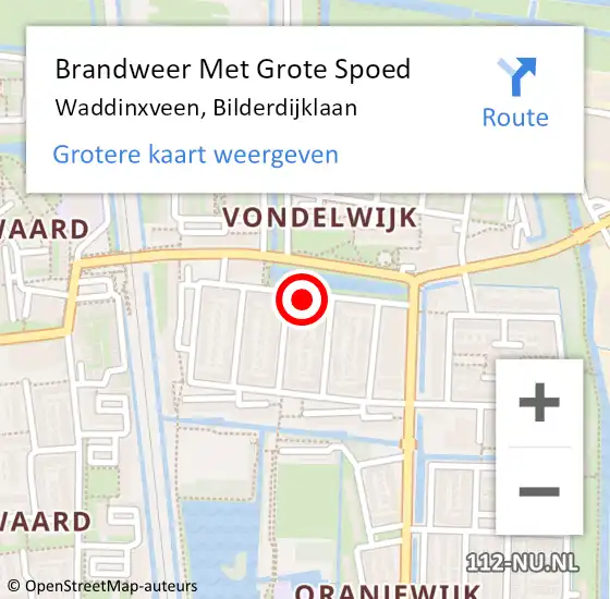 Locatie op kaart van de 112 melding: Brandweer Met Grote Spoed Naar Waddinxveen, Bilderdijklaan op 14 juni 2022 15:29