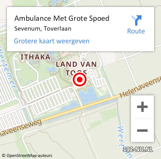 Locatie op kaart van de 112 melding: Ambulance Met Grote Spoed Naar Sevenum, Toverlaan op 14 juni 2022 15:29